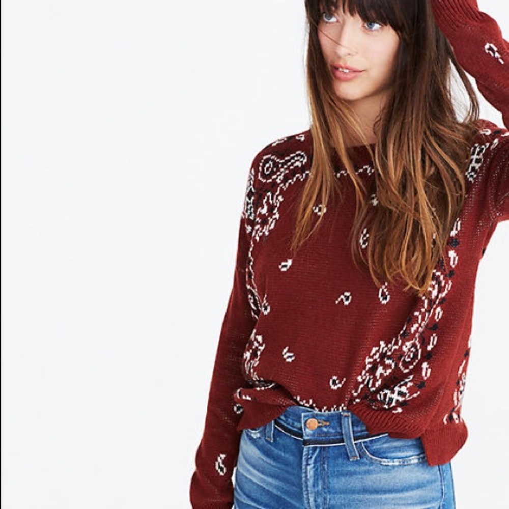 Madewell Bandana Print Crew Neck Sweater XS